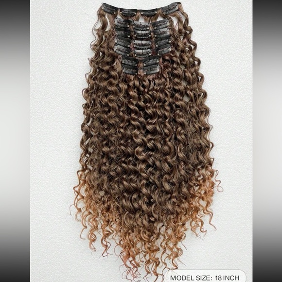Clips In Hair Extensions 7 Pcs Hairpieces Brown Color 18 Inch Long Natural Wavy - Picture 2 of 5